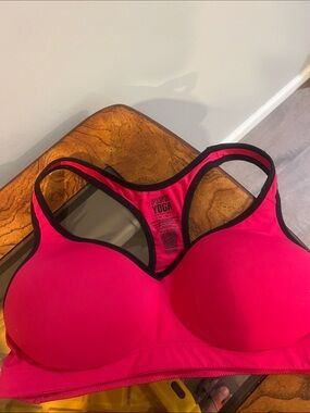 PINK Victoria's Secret Hot Pink Racerback Sports Bra with Black Trim (m)